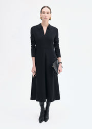 Long Sleeve Shirt Dress in Crepe -  Black - CO Collections